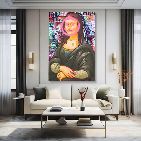Tablou Canvas Premium LuxCanva® C1128, Pop Art Painting , Culori, Mona Lisa, Muzeu, Living Room, Bar, Relaxare, Culori Vibrante