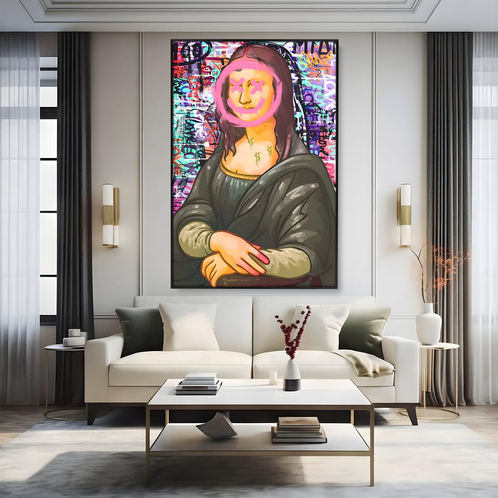 Tablou Canvas Premium LuxCanva® C1128, Pop Art Painting , Culori, Mona Lisa, Muzeu, Living Room, Bar, Relaxare, Culori Vibrante