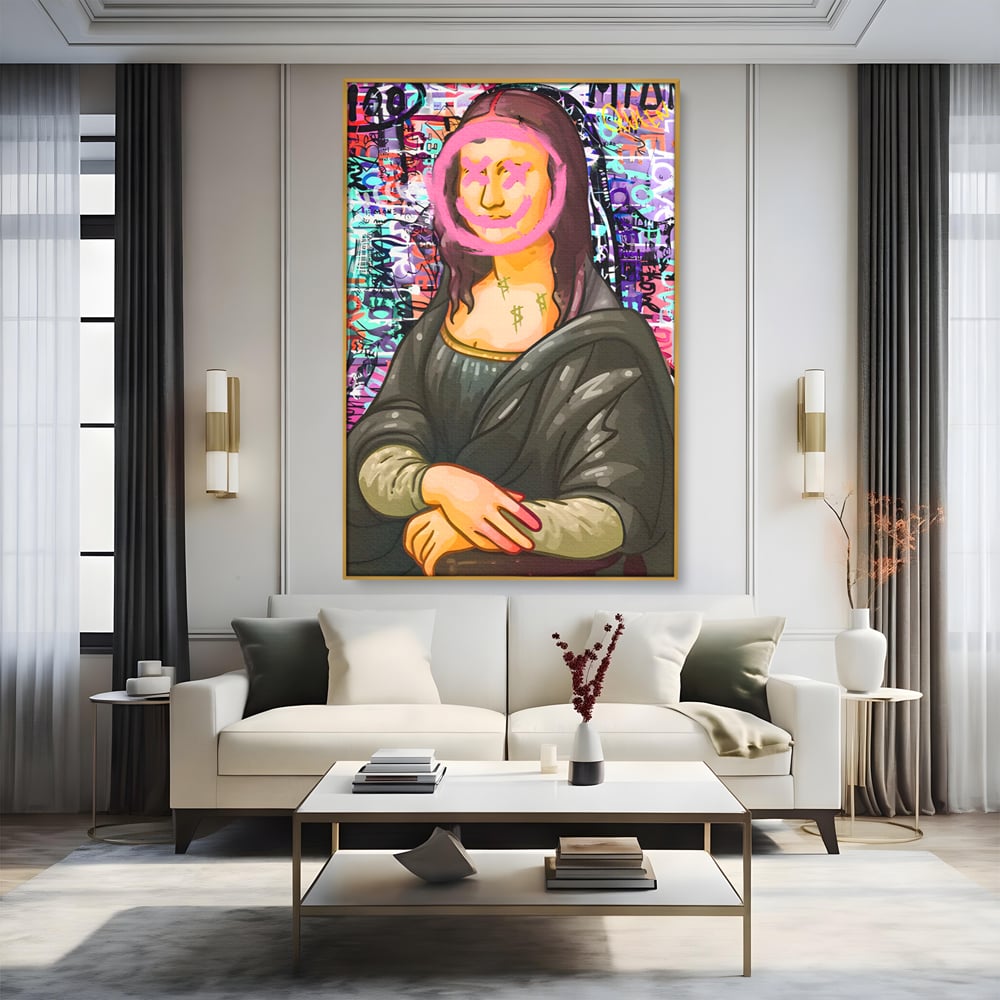 Tablou Canvas Premium LuxCanva® C1128, Pop Art Painting , Culori, Mona Lisa, Muzeu, Living Room, Bar, Relaxare, Culori Vibrante