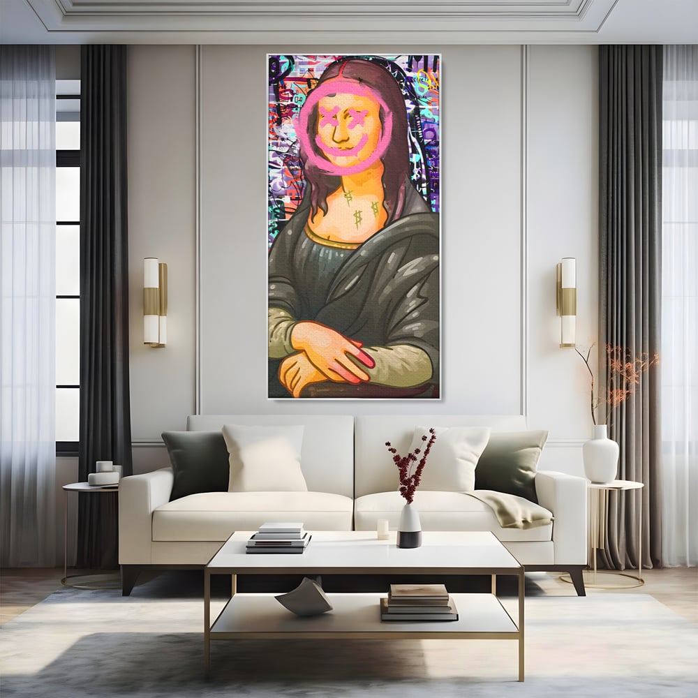 Tablou Canvas Premium LuxCanva® C1128, Pop Art Painting , Culori, Mona Lisa, Muzeu, Living Room, Bar, Relaxare, Culori Vibrante