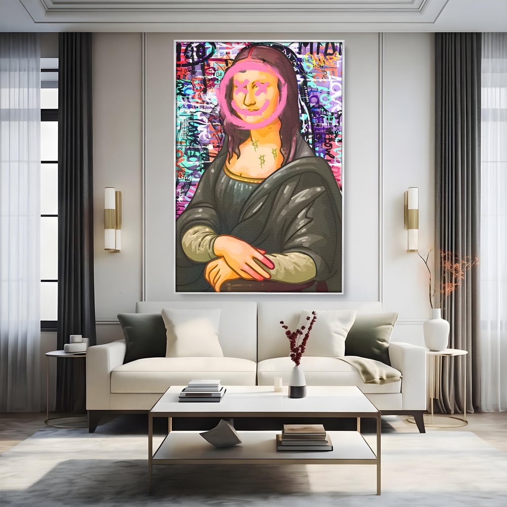 Tablou Canvas Premium LuxCanva® C1128, Pop Art Painting , Culori, Mona Lisa, Muzeu, Living Room, Bar, Relaxare, Culori Vibrante