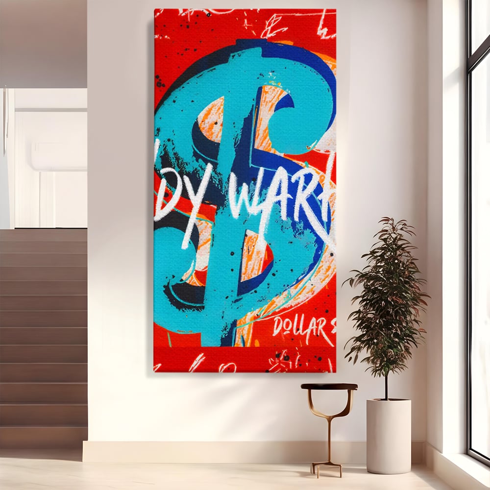 LuxCanva Premium-Leinwandkunst® C1129, Das Zeichen der Macht , Farben, Dollarzeichen, Warhol, Pop Art, Wohnzimmer, Bar, entspannend, kräftige Farben