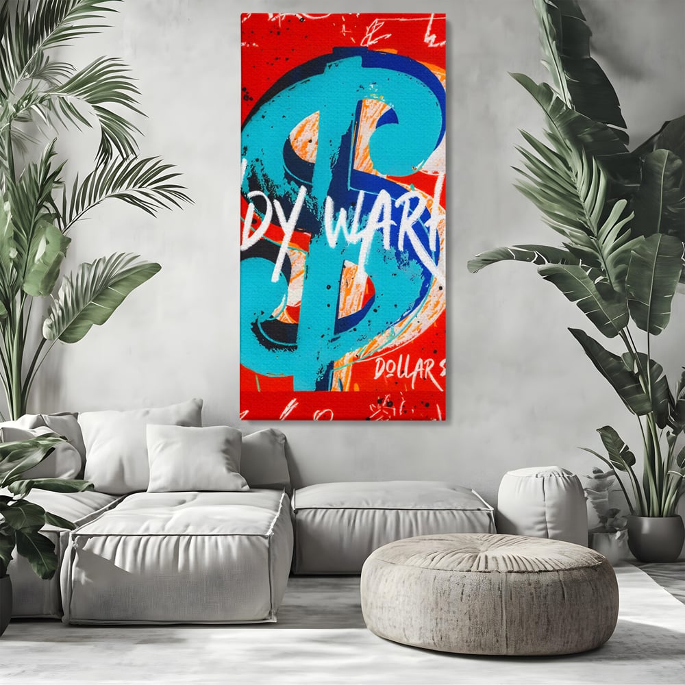 LuxCanva Premium-Leinwandkunst® C1129, Das Zeichen der Macht , Farben, Dollarzeichen, Warhol, Pop Art, Wohnzimmer, Bar, entspannend, kräftige Farben