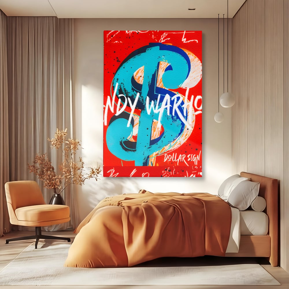 LuxCanva Premium-Leinwandkunst® C1129, Das Zeichen der Macht , Farben, Dollarzeichen, Warhol, Pop Art, Wohnzimmer, Bar, entspannend, kräftige Farben