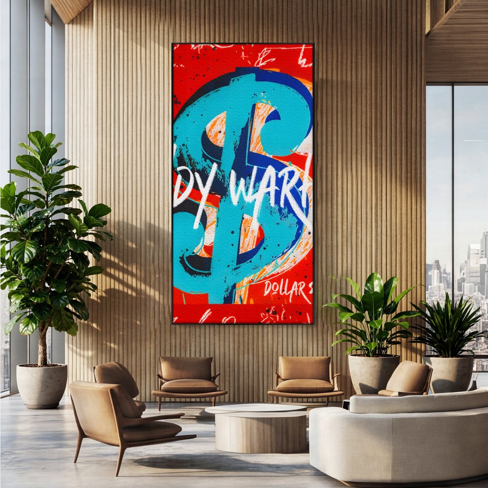 LuxCanva Premium-Leinwandkunst® C1129, Das Zeichen der Macht , Farben, Dollarzeichen, Warhol, Pop Art, Wohnzimmer, Bar, entspannend, kräftige Farben