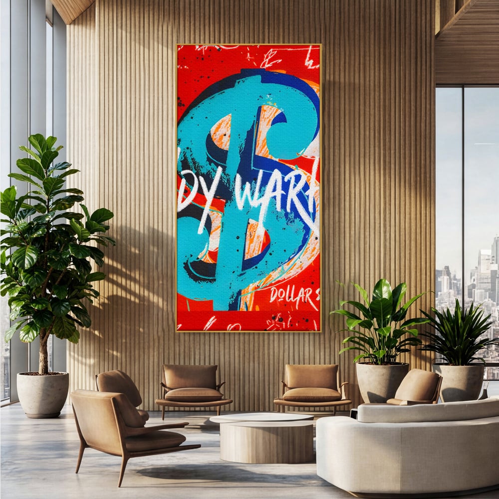 LuxCanva Premium-Leinwandkunst® C1129, Das Zeichen der Macht , Farben, Dollarzeichen, Warhol, Pop Art, Wohnzimmer, Bar, entspannend, kräftige Farben