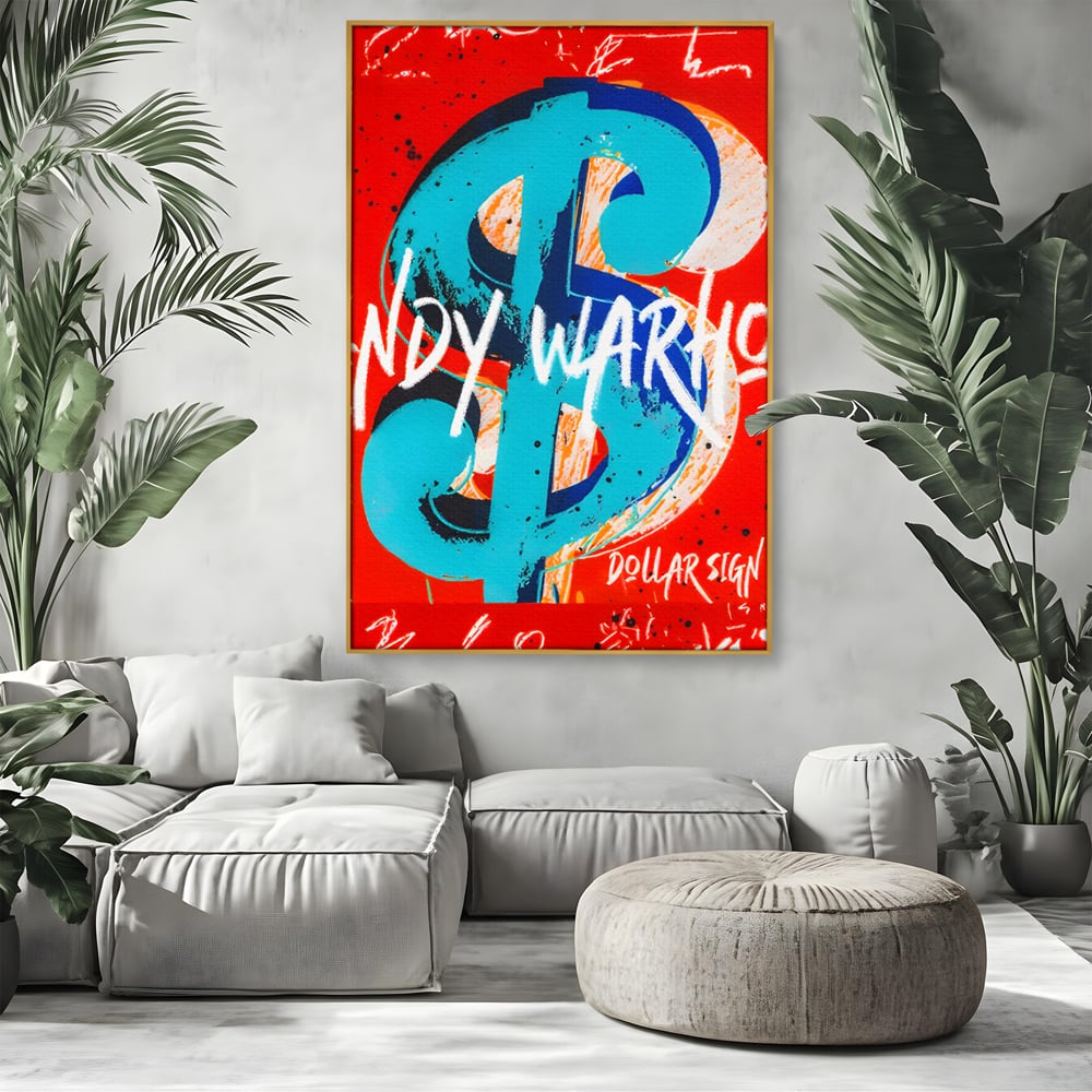 LuxCanva Premium-Leinwandkunst® C1129, Das Zeichen der Macht , Farben, Dollarzeichen, Warhol, Pop Art, Wohnzimmer, Bar, entspannend, kräftige Farben