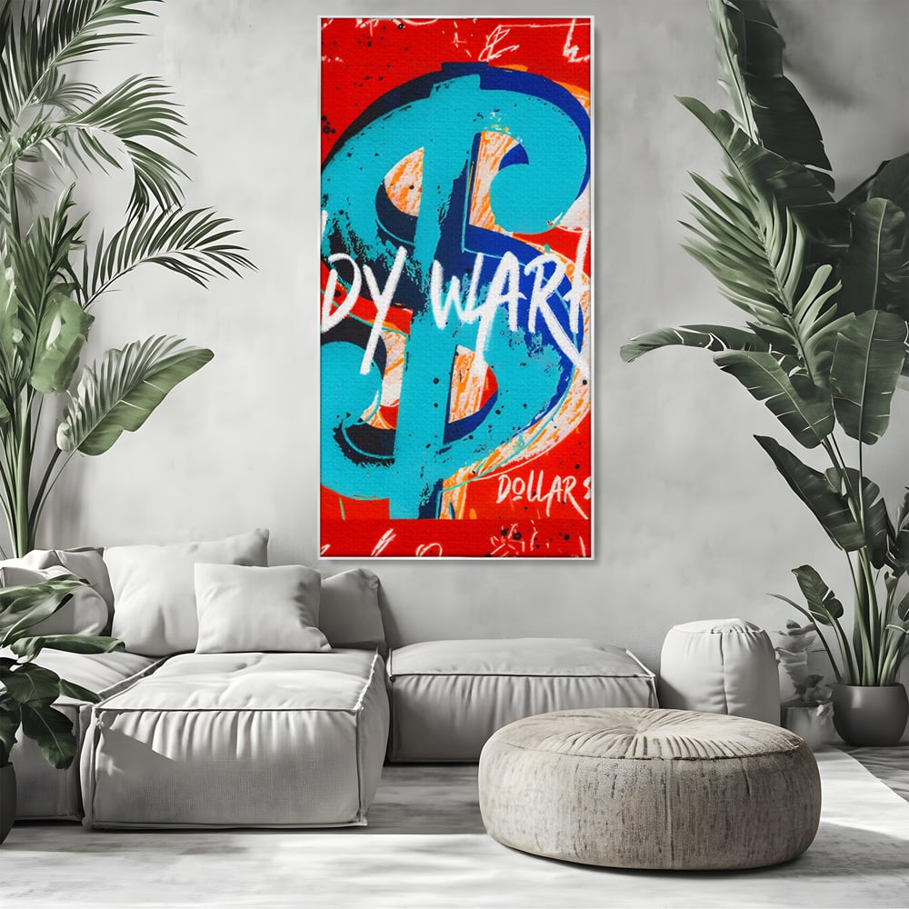 LuxCanva Premium-Leinwandkunst® C1129, Das Zeichen der Macht , Farben, Dollarzeichen, Warhol, Pop Art, Wohnzimmer, Bar, entspannend, kräftige Farben