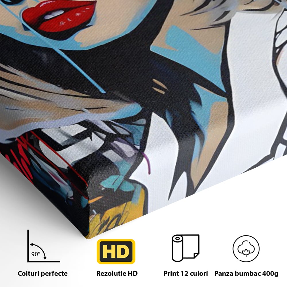 Tablou Canvas Premium LuxCanva® C1131, Girl With Sunglasses , Culori, Pop Art Painting, Fashion, Living Room, Bar, Relaxare, Culori Vibrante