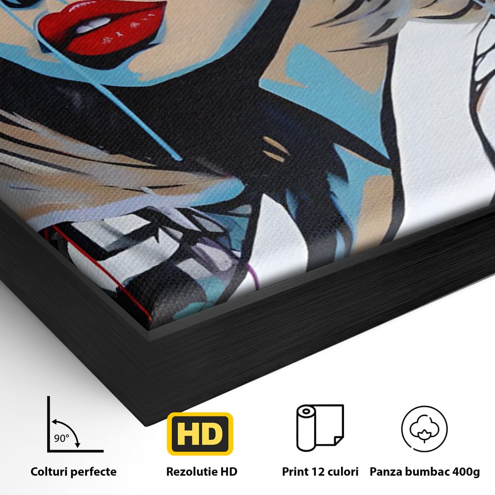 Tablou Canvas Premium LuxCanva® C1131, Girl With Sunglasses , Culori, Pop Art Painting, Fashion, Living Room, Bar, Relaxare, Culori Vibrante