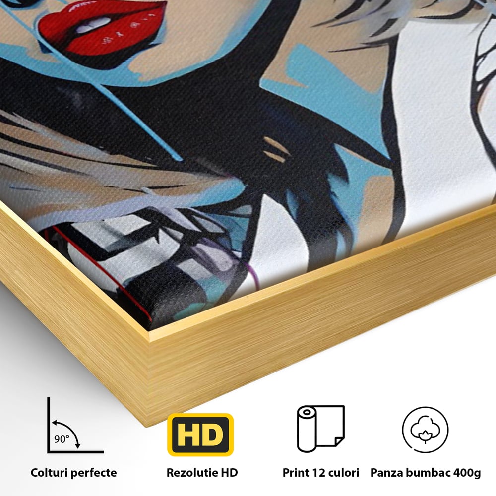Tablou Canvas Premium LuxCanva® C1131, Girl With Sunglasses , Culori, Pop Art Painting, Fashion, Living Room, Bar, Relaxare, Culori Vibrante