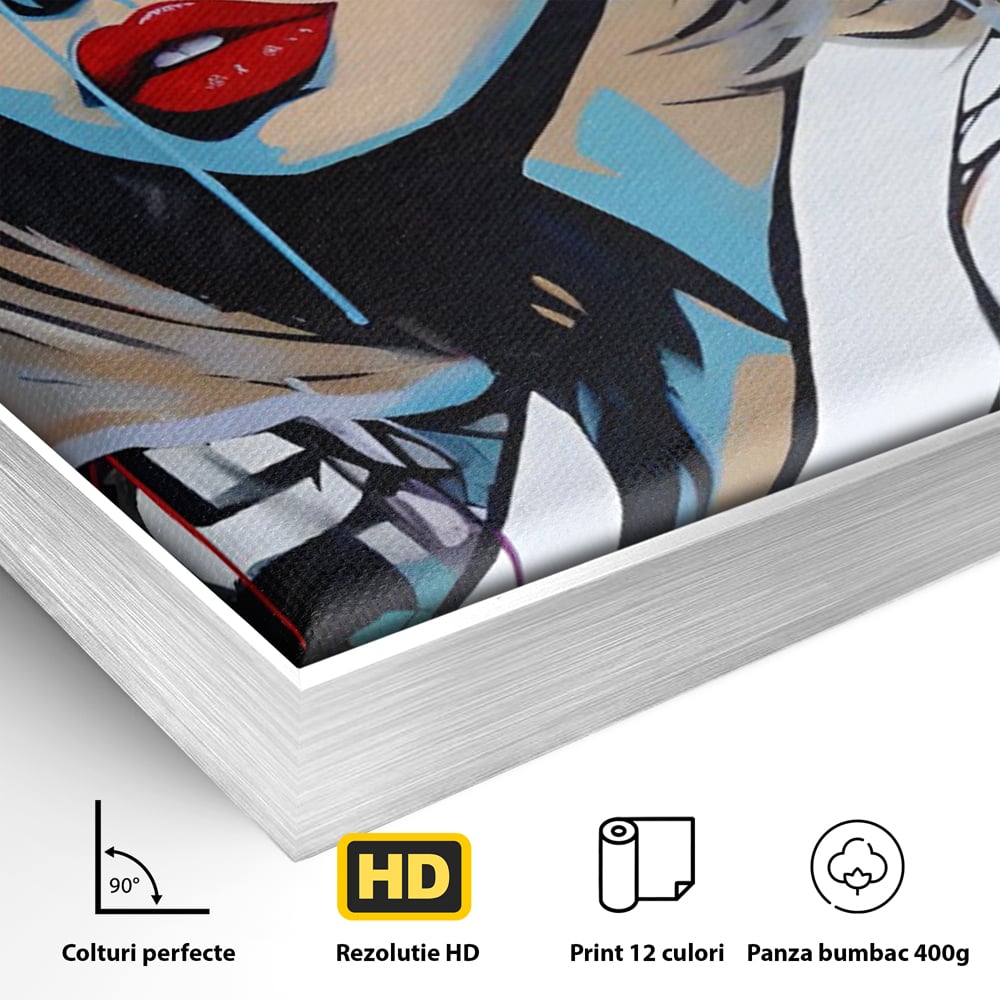 Tablou Canvas Premium LuxCanva® C1131, Girl With Sunglasses , Culori, Pop Art Painting, Fashion, Living Room, Bar, Relaxare, Culori Vibrante