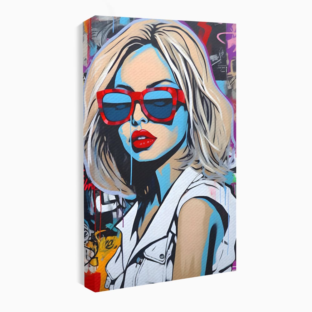 Tablou Canvas Premium LuxCanva® C1131, Girl With Sunglasses , Culori, Pop Art Painting, Fashion, Living Room, Bar, Relaxare, Culori Vibrante
