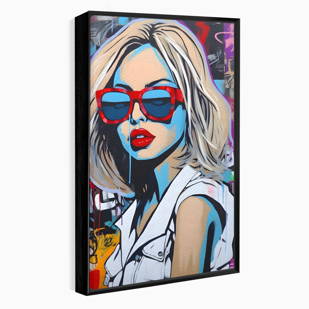 Tablou Canvas Premium LuxCanva® C1131, Girl With Sunglasses , Culori, Pop Art Painting, Fashion, Living Room, Bar, Relaxare, Culori Vibrante