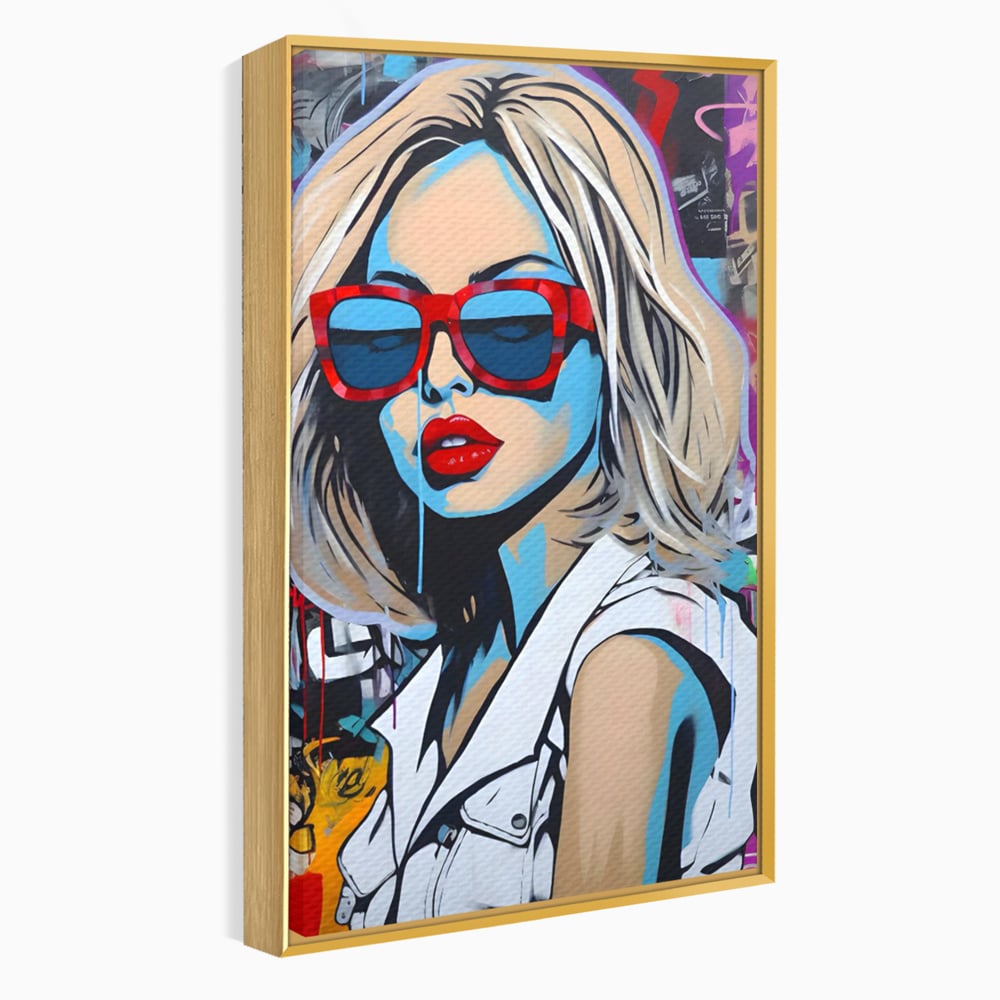 Tablou Canvas Premium LuxCanva® C1131, Girl With Sunglasses , Culori, Pop Art Painting, Fashion, Living Room, Bar, Relaxare, Culori Vibrante