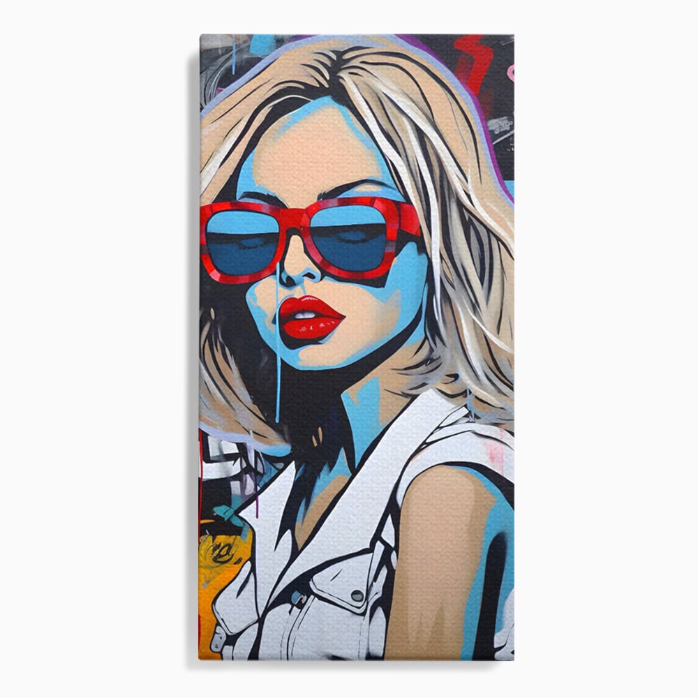 Tablou Canvas Premium LuxCanva® C1131, Girl With Sunglasses , Culori, Pop Art Painting, Fashion, Living Room, Bar, Relaxare, Culori Vibrante