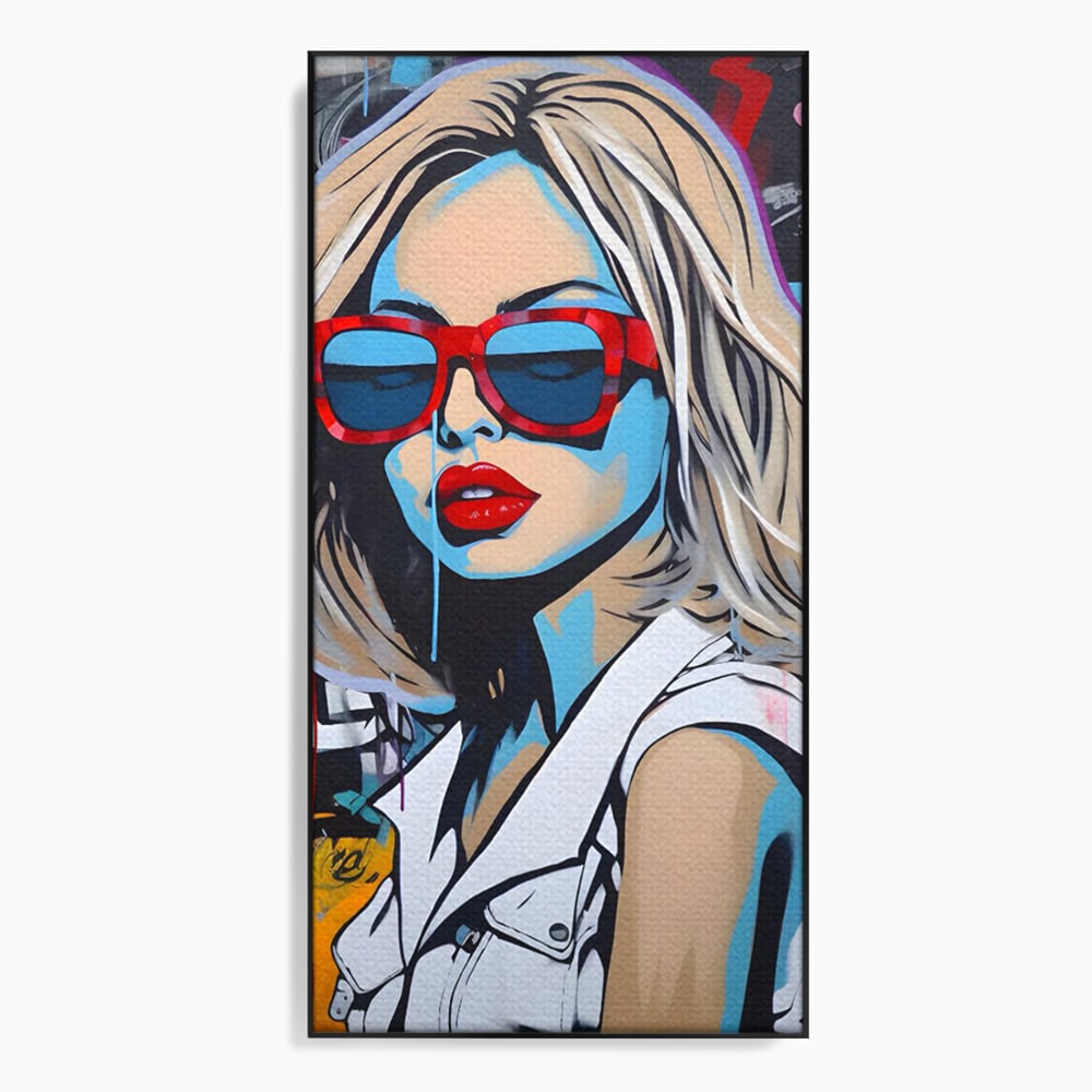 Tablou Canvas Premium LuxCanva® C1131, Girl With Sunglasses , Culori, Pop Art Painting, Fashion, Living Room, Bar, Relaxare, Culori Vibrante