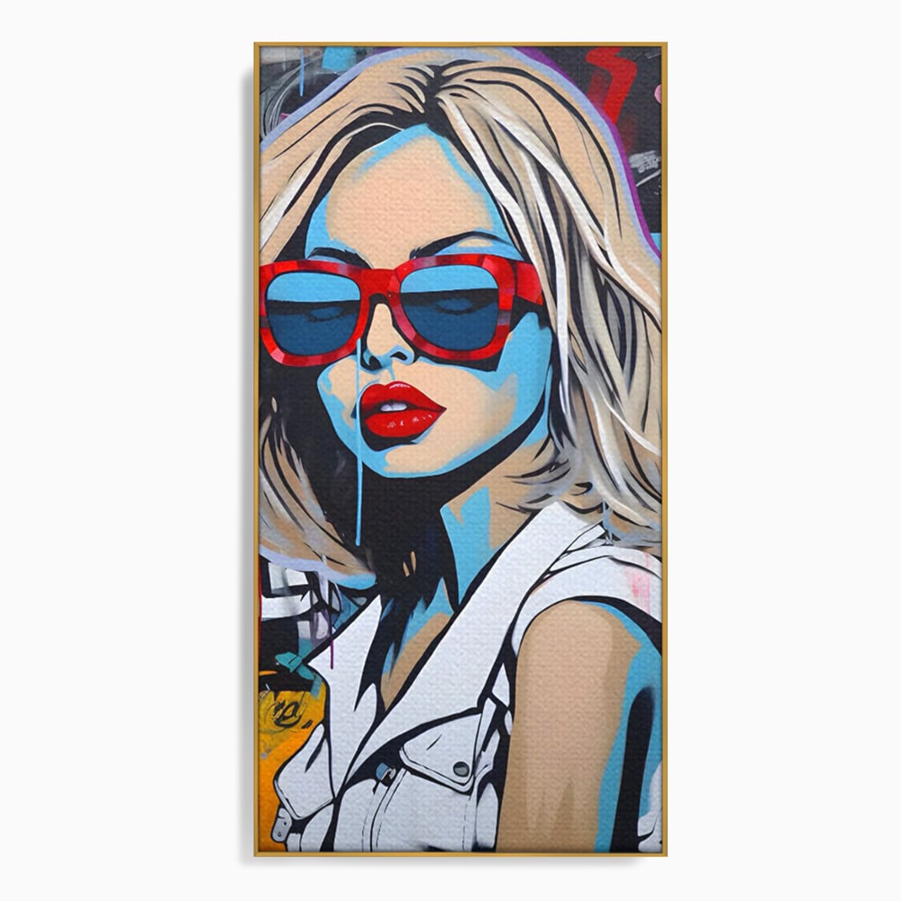 Tablou Canvas Premium LuxCanva® C1131, Girl With Sunglasses , Culori, Pop Art Painting, Fashion, Living Room, Bar, Relaxare, Culori Vibrante