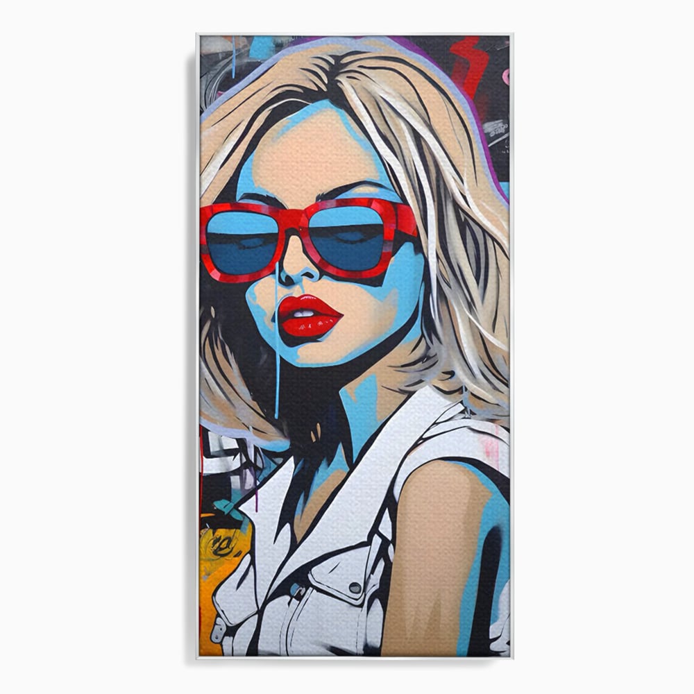 Tablou Canvas Premium LuxCanva® C1131, Girl With Sunglasses , Culori, Pop Art Painting, Fashion, Living Room, Bar, Relaxare, Culori Vibrante