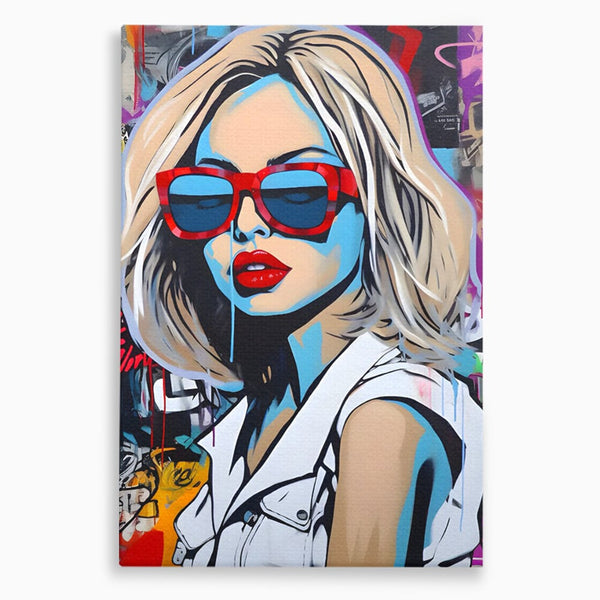 Tablou Canvas Premium LuxCanva® C1131, Girl With Sunglasses , Culori, Pop Art Painting, Fashion, Living Room, Bar, Relaxare, Culori Vibrante