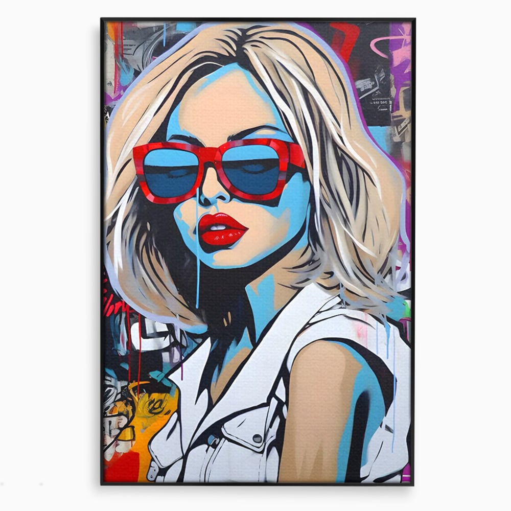 Tablou Canvas Premium LuxCanva® C1131, Girl With Sunglasses , Culori, Pop Art Painting, Fashion, Living Room, Bar, Relaxare, Culori Vibrante