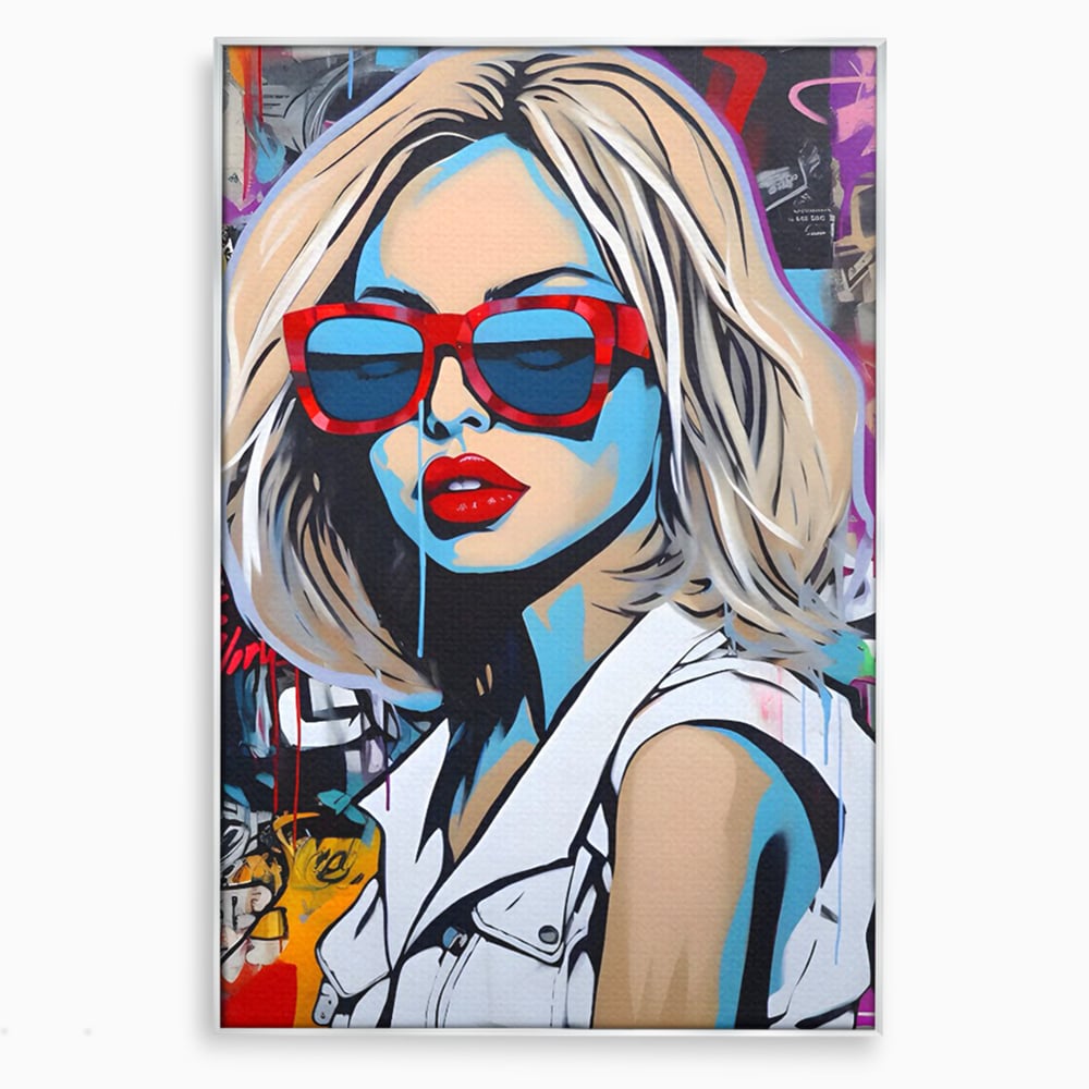 Tablou Canvas Premium LuxCanva® C1131, Girl With Sunglasses , Culori, Pop Art Painting, Fashion, Living Room, Bar, Relaxare, Culori Vibrante