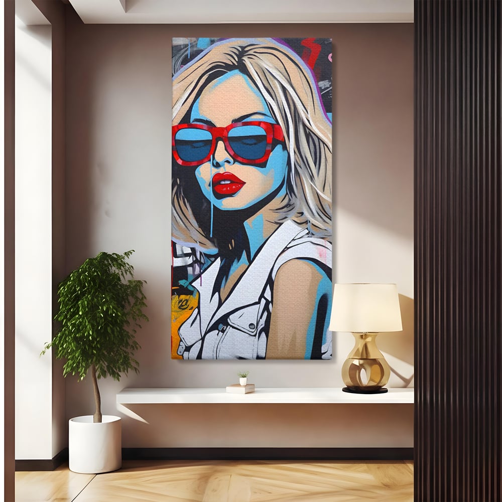 Tablou Canvas Premium LuxCanva® C1131, Girl With Sunglasses , Culori, Pop Art Painting, Fashion, Living Room, Bar, Relaxare, Culori Vibrante