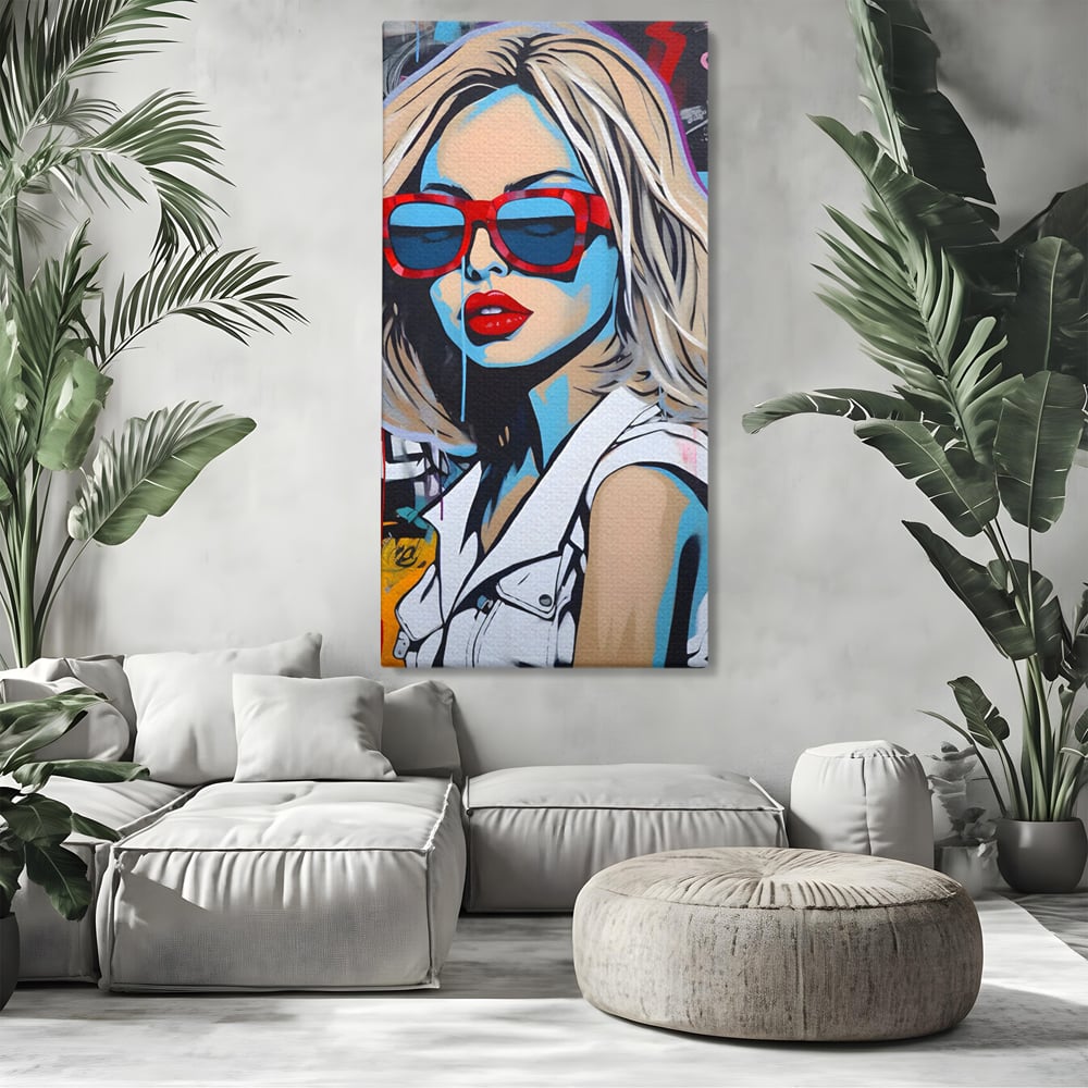 Tablou Canvas Premium LuxCanva® C1131, Girl With Sunglasses , Culori, Pop Art Painting, Fashion, Living Room, Bar, Relaxare, Culori Vibrante