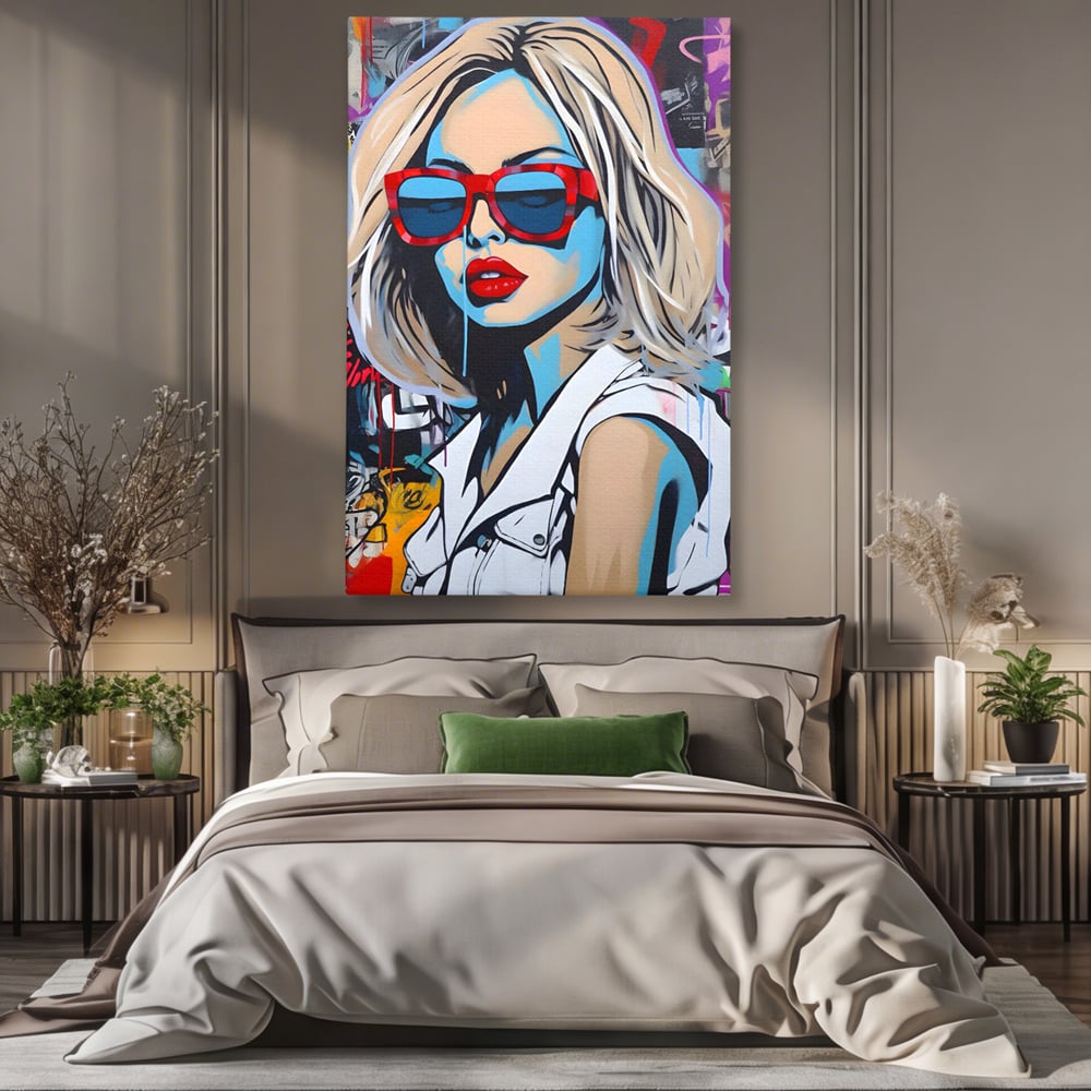 Tablou Canvas Premium LuxCanva® C1131, Girl With Sunglasses , Culori, Pop Art Painting, Fashion, Living Room, Bar, Relaxare, Culori Vibrante