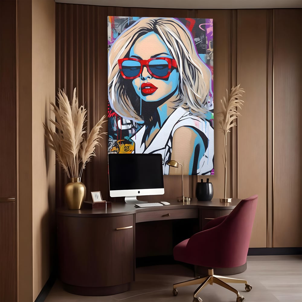 Tablou Canvas Premium LuxCanva® C1131, Girl With Sunglasses , Culori, Pop Art Painting, Fashion, Living Room, Bar, Relaxare, Culori Vibrante