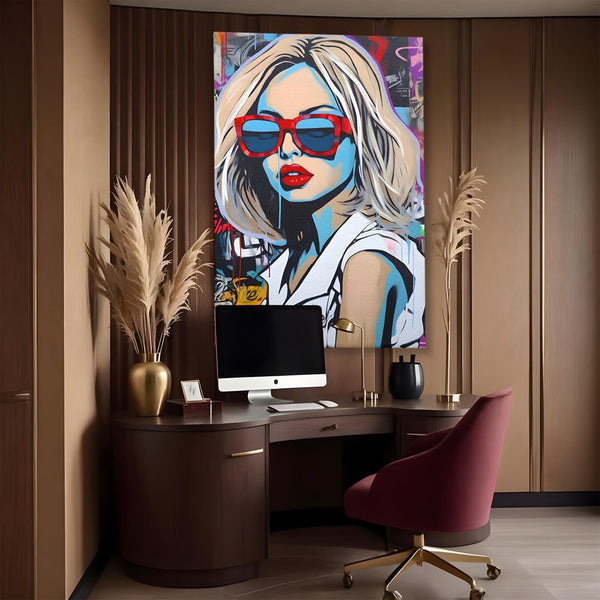 Tablou Canvas Premium LuxCanva® C1131, Girl With Sunglasses , Culori, Pop Art Painting, Fashion, Living Room, Bar, Relaxare, Culori Vibrante