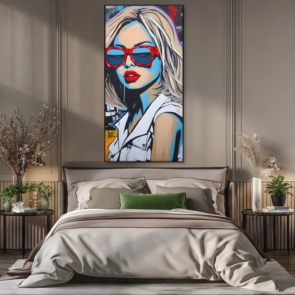 Tablou Canvas Premium LuxCanva® C1131, Girl With Sunglasses , Culori, Pop Art Painting, Fashion, Living Room, Bar, Relaxare, Culori Vibrante