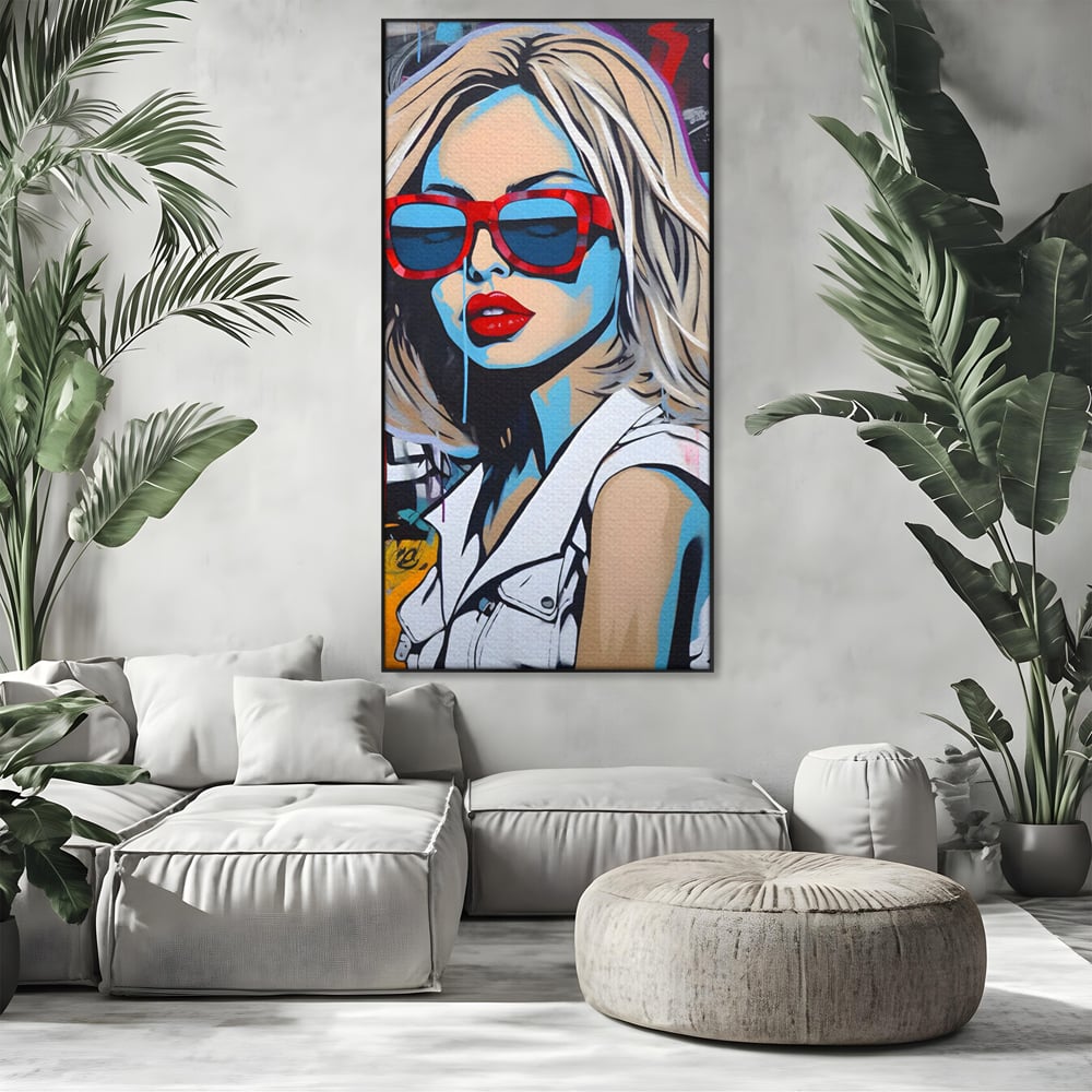 Tablou Canvas Premium LuxCanva® C1131, Girl With Sunglasses , Culori, Pop Art Painting, Fashion, Living Room, Bar, Relaxare, Culori Vibrante