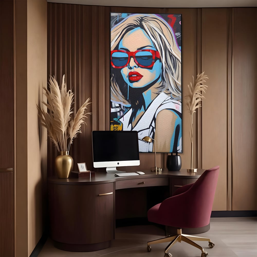 Tablou Canvas Premium LuxCanva® C1131, Girl With Sunglasses , Culori, Pop Art Painting, Fashion, Living Room, Bar, Relaxare, Culori Vibrante