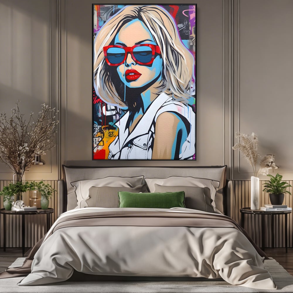 Tablou Canvas Premium LuxCanva® C1131, Girl With Sunglasses , Culori, Pop Art Painting, Fashion, Living Room, Bar, Relaxare, Culori Vibrante