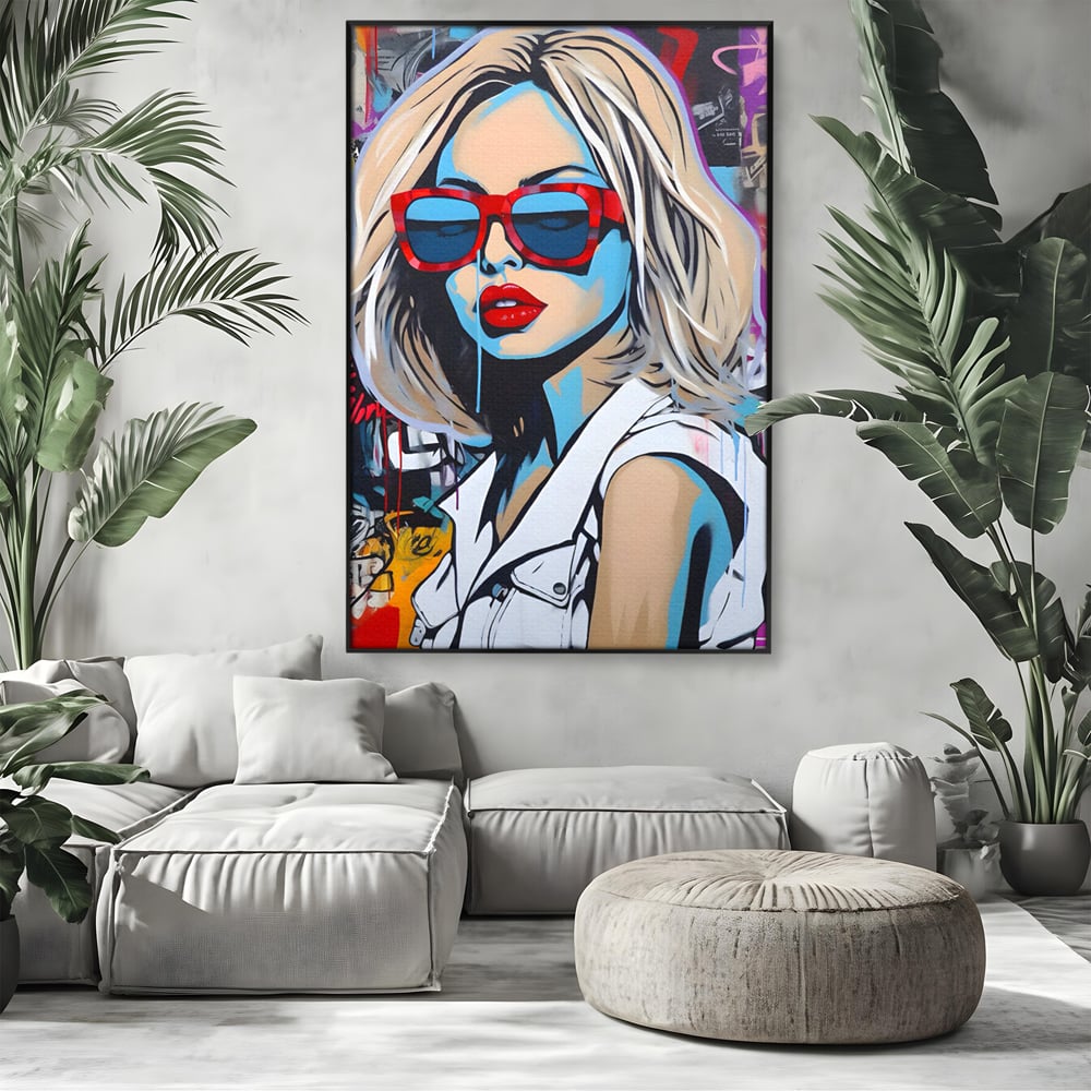 Tablou Canvas Premium LuxCanva® C1131, Girl With Sunglasses , Culori, Pop Art Painting, Fashion, Living Room, Bar, Relaxare, Culori Vibrante