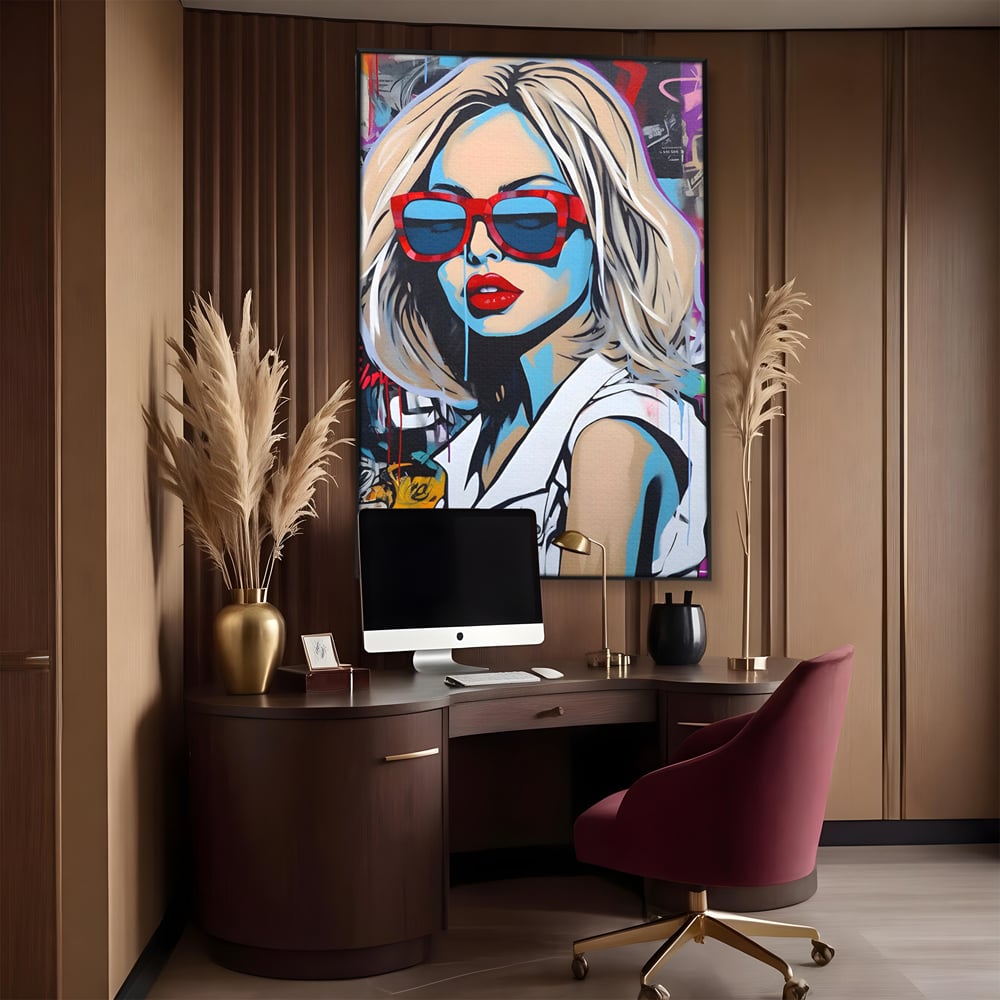 Tablou Canvas Premium LuxCanva® C1131, Girl With Sunglasses , Culori, Pop Art Painting, Fashion, Living Room, Bar, Relaxare, Culori Vibrante