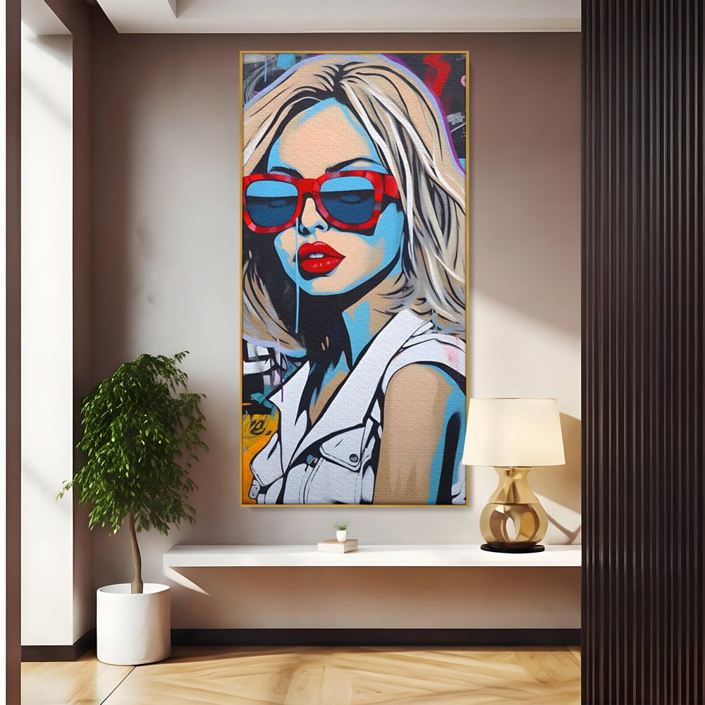 Tablou Canvas Premium LuxCanva® C1131, Girl With Sunglasses , Culori, Pop Art Painting, Fashion, Living Room, Bar, Relaxare, Culori Vibrante