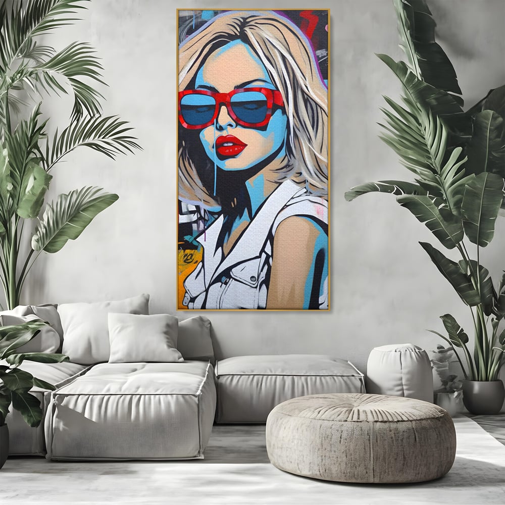 Tablou Canvas Premium LuxCanva® C1131, Girl With Sunglasses , Culori, Pop Art Painting, Fashion, Living Room, Bar, Relaxare, Culori Vibrante