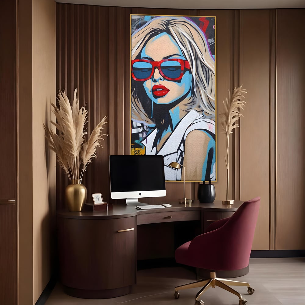 Tablou Canvas Premium LuxCanva® C1131, Girl With Sunglasses , Culori, Pop Art Painting, Fashion, Living Room, Bar, Relaxare, Culori Vibrante