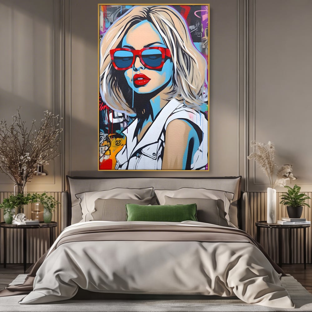 Tablou Canvas Premium LuxCanva® C1131, Girl With Sunglasses , Culori, Pop Art Painting, Fashion, Living Room, Bar, Relaxare, Culori Vibrante