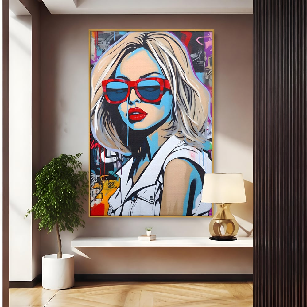 Tablou Canvas Premium LuxCanva® C1131, Girl With Sunglasses , Culori, Pop Art Painting, Fashion, Living Room, Bar, Relaxare, Culori Vibrante