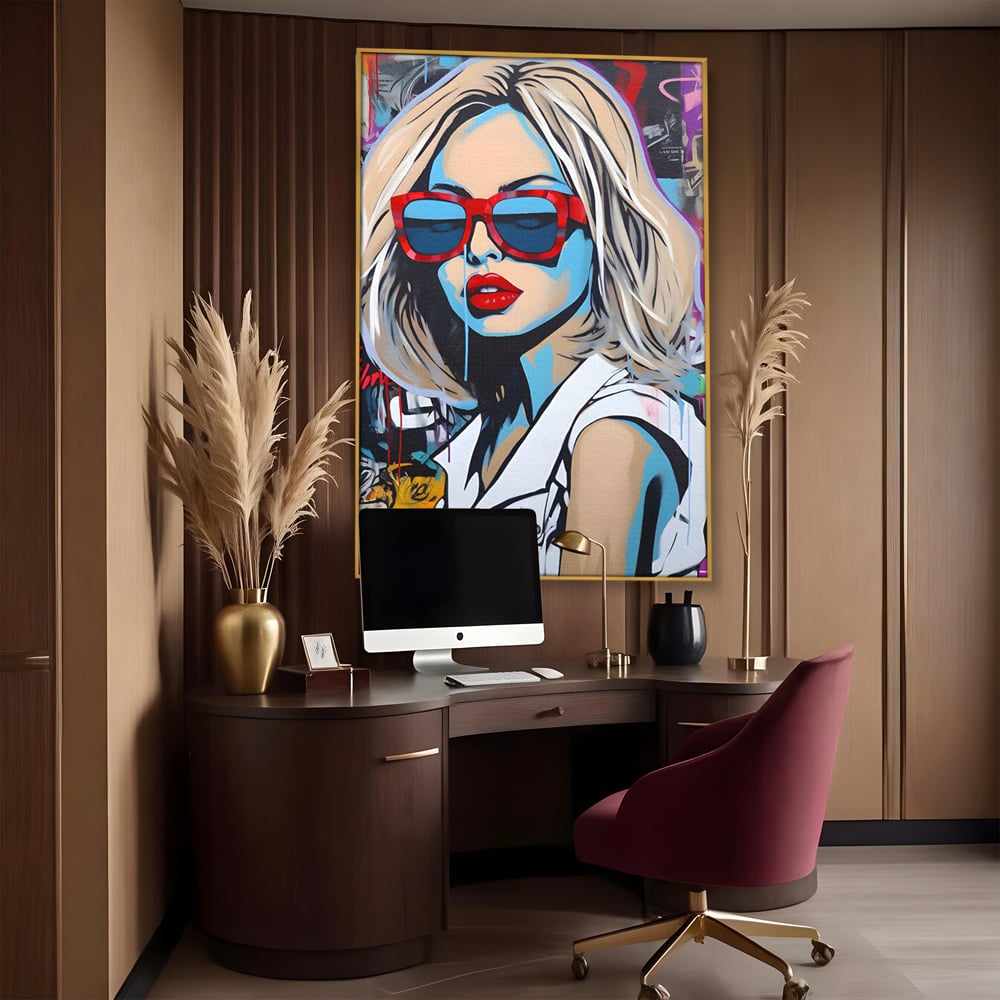 Tablou Canvas Premium LuxCanva® C1131, Girl With Sunglasses , Culori, Pop Art Painting, Fashion, Living Room, Bar, Relaxare, Culori Vibrante