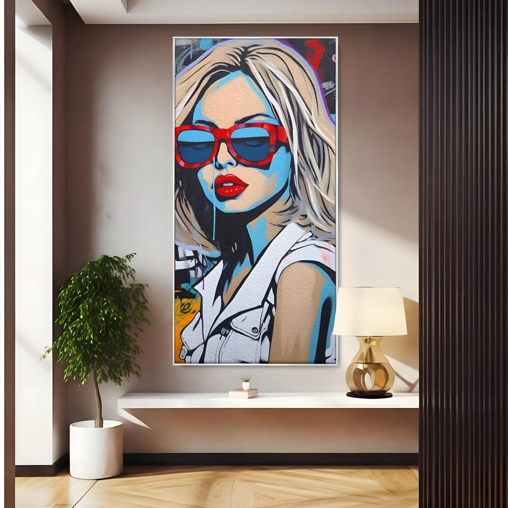 Tablou Canvas Premium LuxCanva® C1131, Girl With Sunglasses , Culori, Pop Art Painting, Fashion, Living Room, Bar, Relaxare, Culori Vibrante