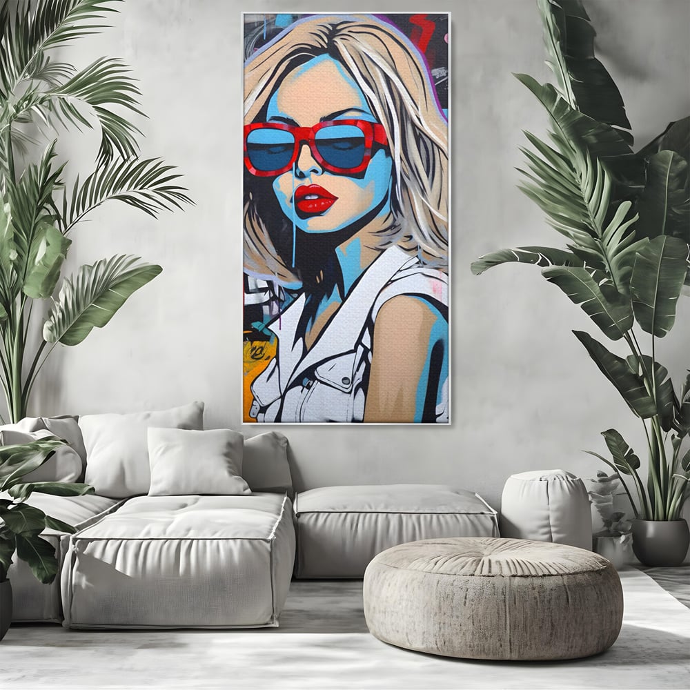 Tablou Canvas Premium LuxCanva® C1131, Girl With Sunglasses , Culori, Pop Art Painting, Fashion, Living Room, Bar, Relaxare, Culori Vibrante