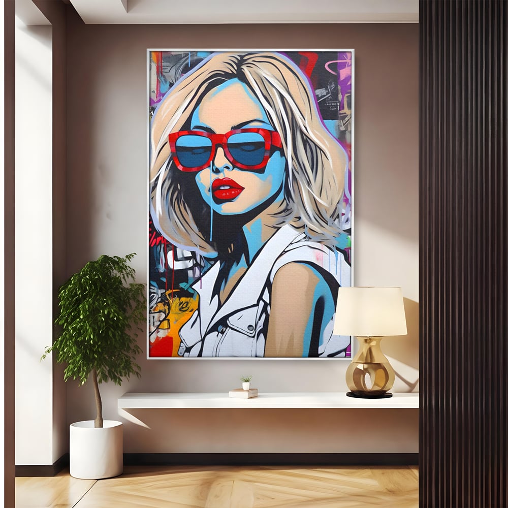 Tablou Canvas Premium LuxCanva® C1131, Girl With Sunglasses , Culori, Pop Art Painting, Fashion, Living Room, Bar, Relaxare, Culori Vibrante