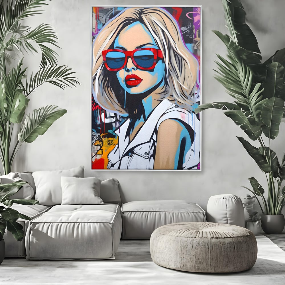 Tablou Canvas Premium LuxCanva® C1131, Girl With Sunglasses , Culori, Pop Art Painting, Fashion, Living Room, Bar, Relaxare, Culori Vibrante
