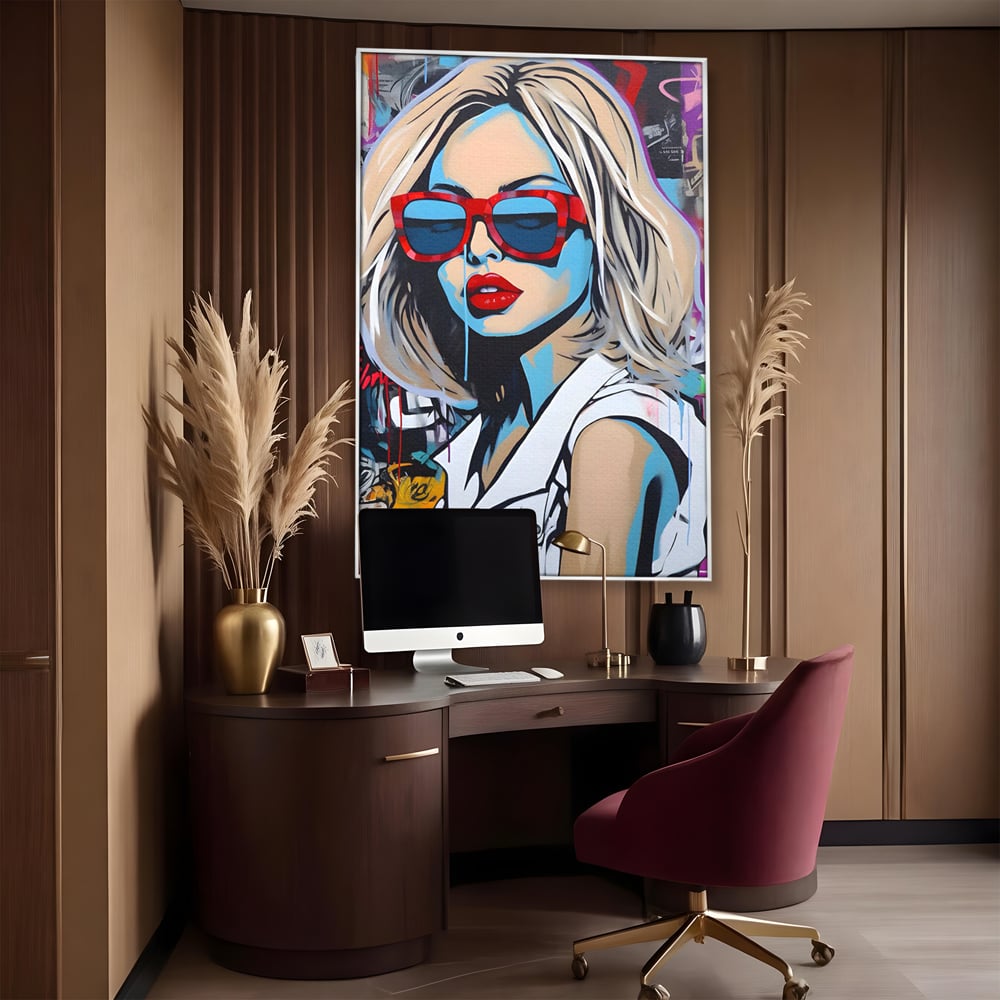 Tablou Canvas Premium LuxCanva® C1131, Girl With Sunglasses , Culori, Pop Art Painting, Fashion, Living Room, Bar, Relaxare, Culori Vibrante