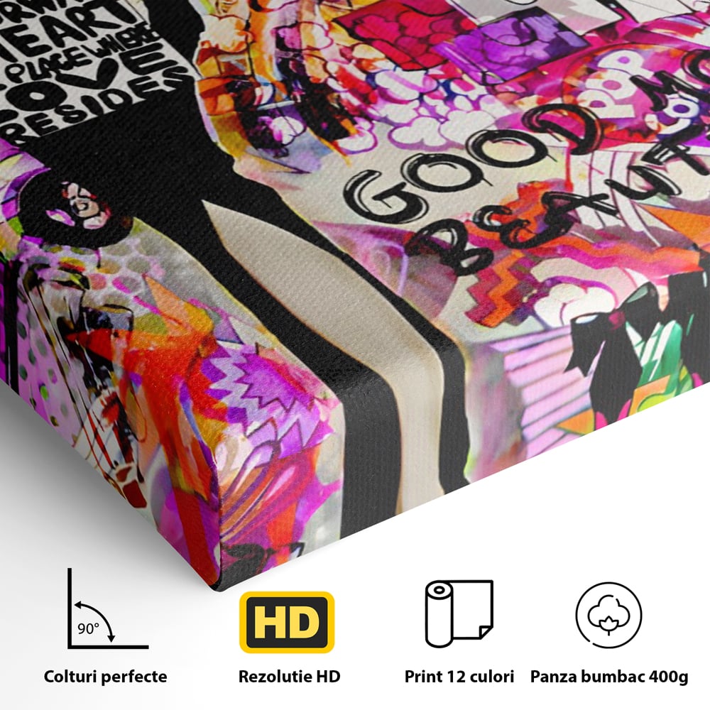Tablou Canvas Premium LuxCanva® C1133, All About Brands , Culori, Pop Art Painting, Girl, Brands, Living Room, Bar, Relaxare, Culori Vibrante
