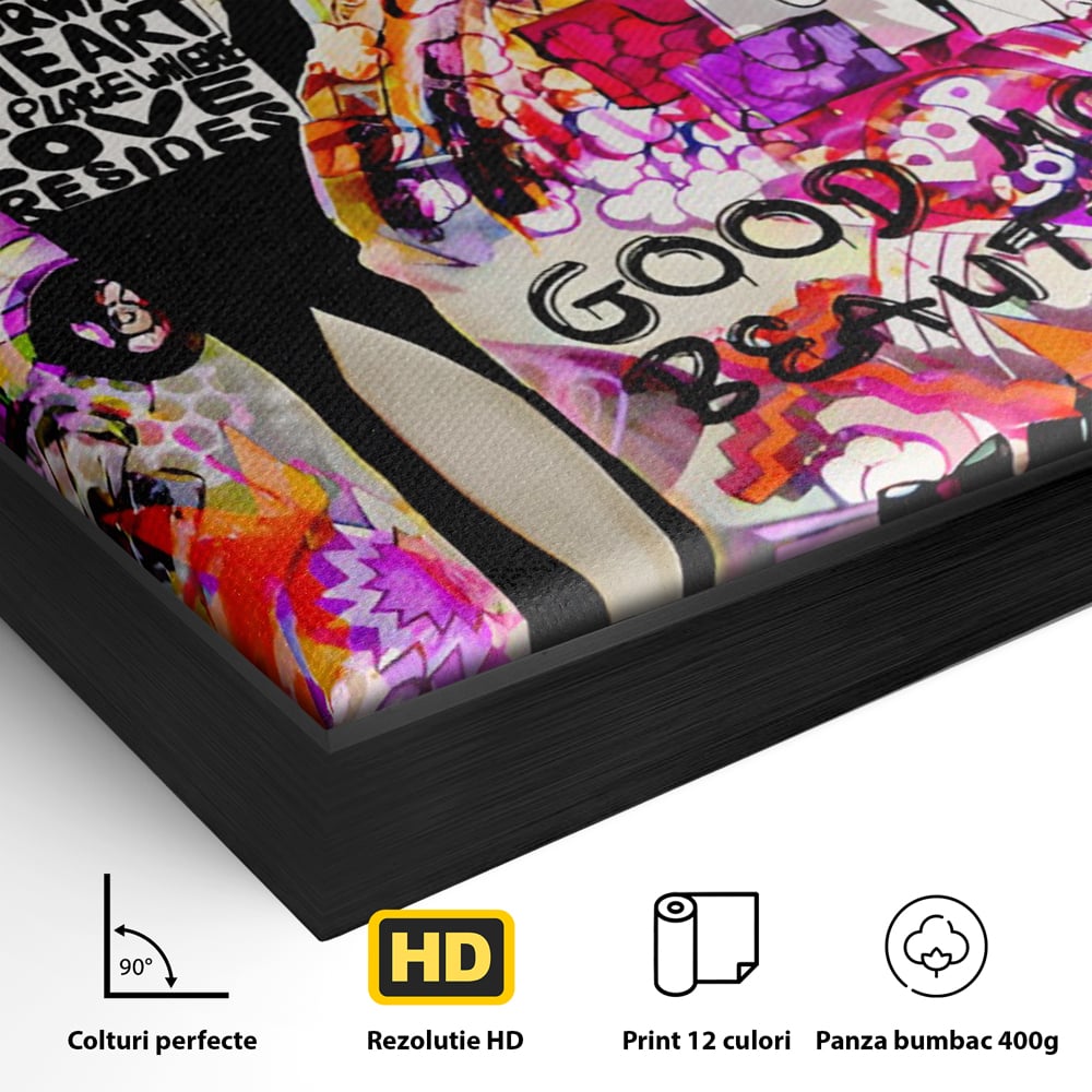 Tablou Canvas Premium LuxCanva® C1133, All About Brands , Culori, Pop Art Painting, Girl, Brands, Living Room, Bar, Relaxare, Culori Vibrante